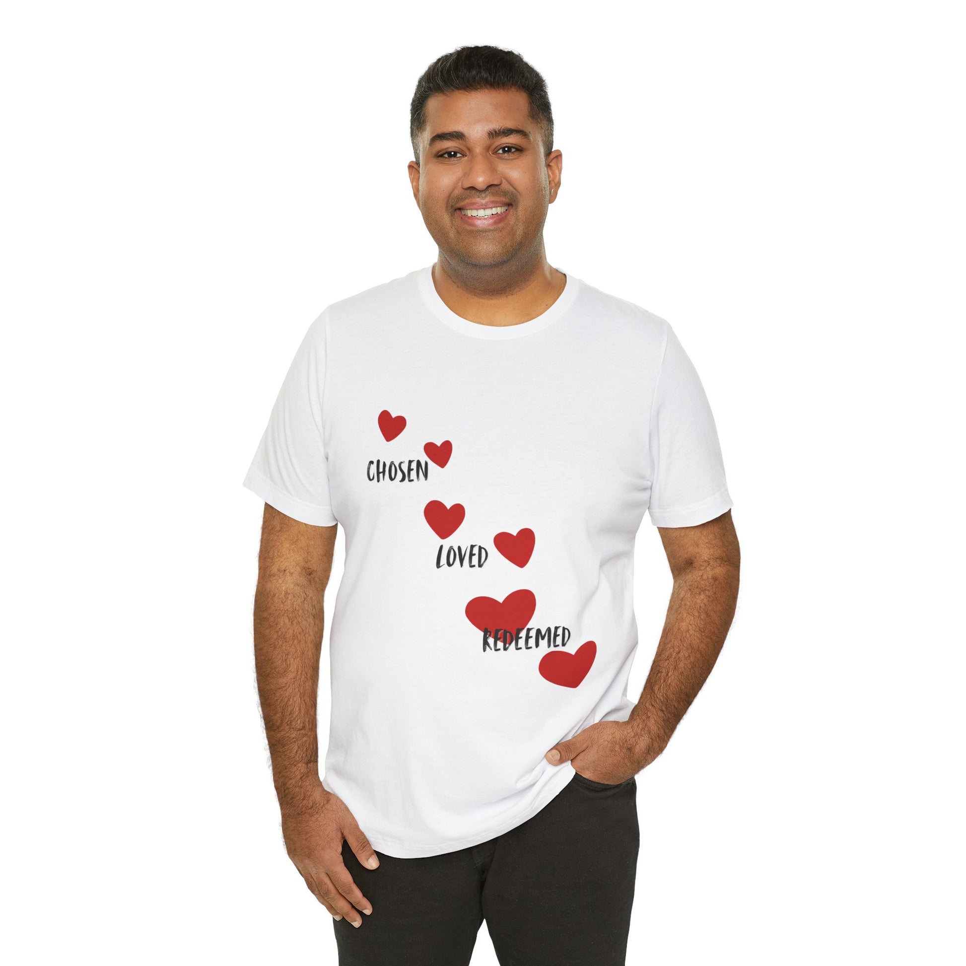 Chosen loved redeemed Christian t-shirt, identity in Christ faith apparel, inspirational shirt