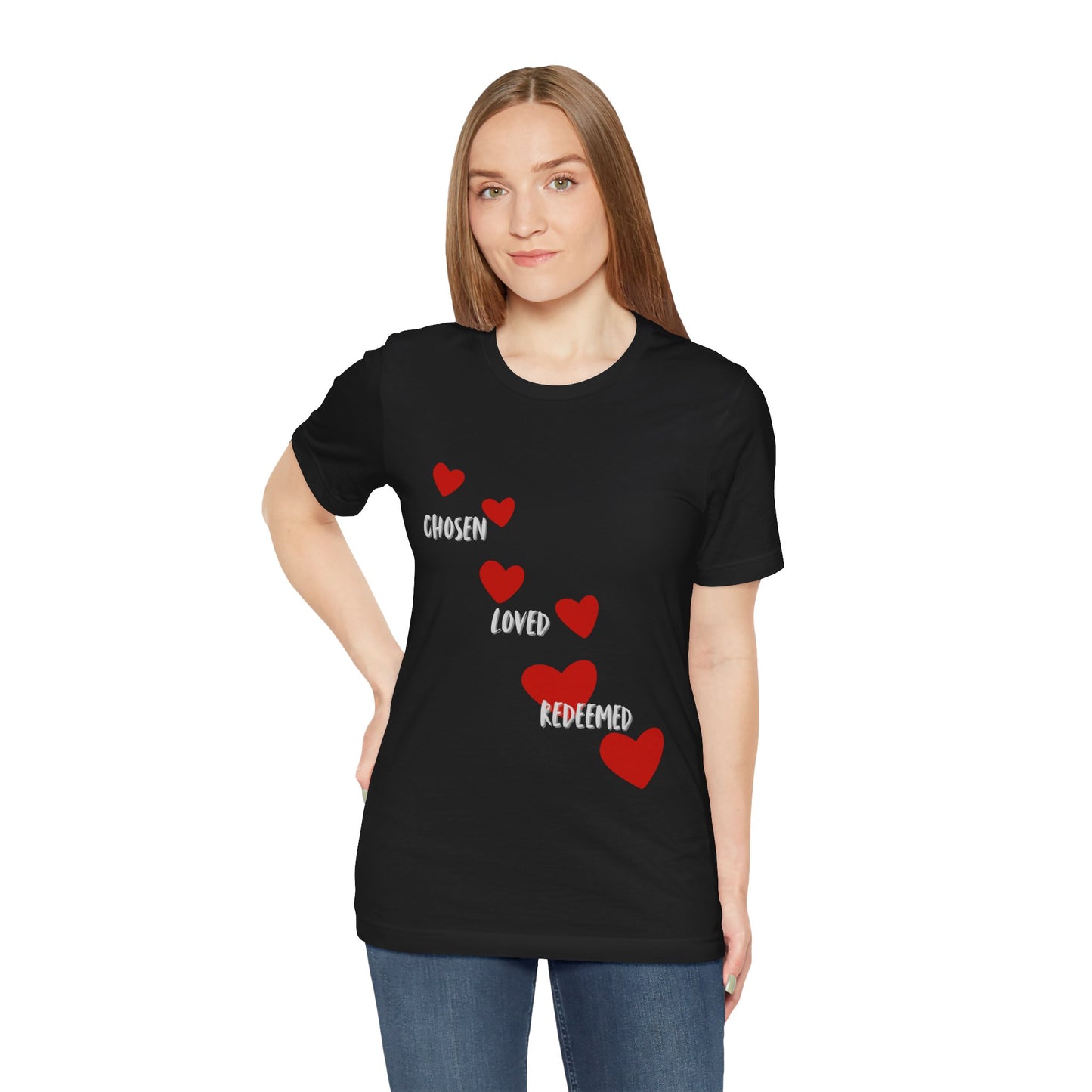 Chosen loved redeemed Christian t-shirt, identity in Christ faith apparel, inspirational shirt