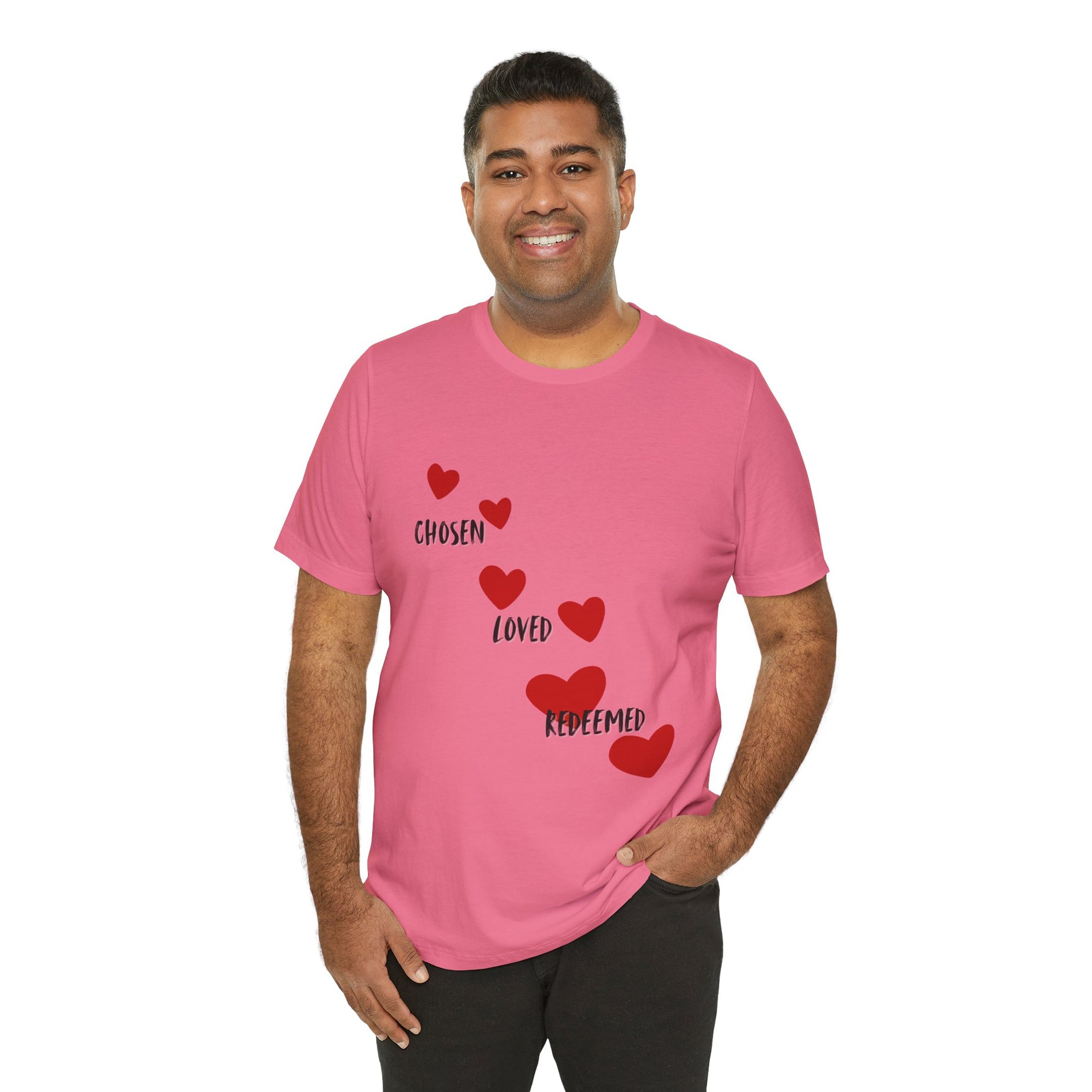 Chosen loved redeemed Christian t-shirt, identity in Christ faith apparel, inspirational shirt