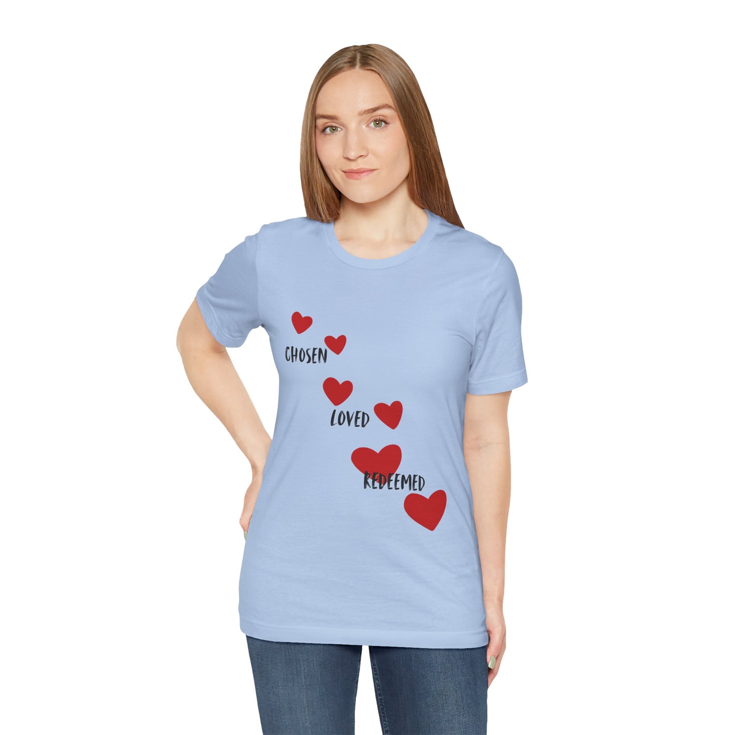 Chosen loved redeemed Christian t-shirt, identity in Christ faith apparel, inspirational shirt