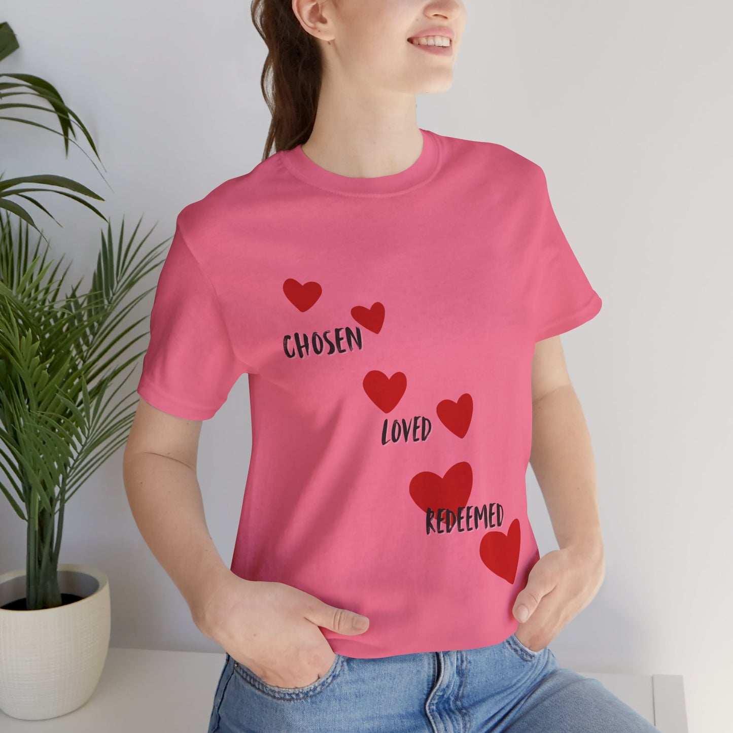 Chosen loved redeemed Christian t-shirt, identity in Christ faith apparel, inspirational shirt