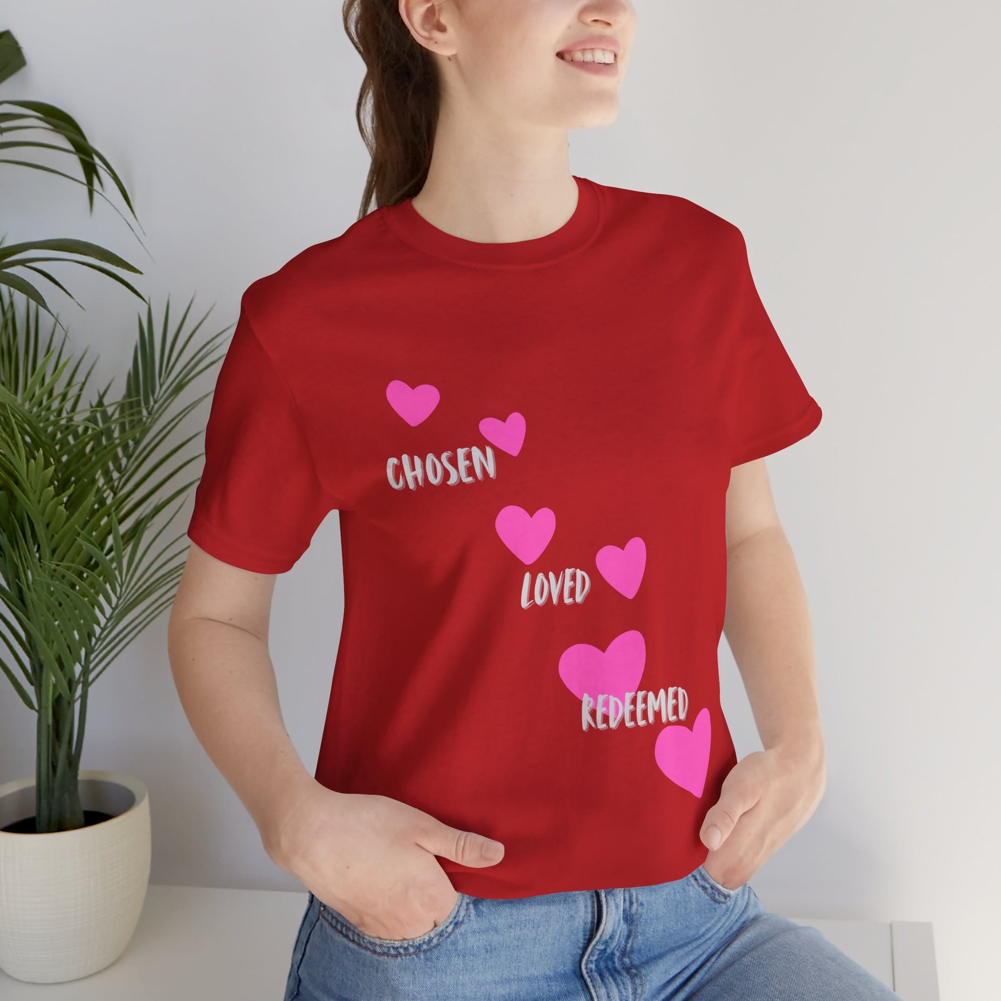 Chosen loved redeemed Christian t-shirt, identity in Christ faith apparel, inspirational shirt