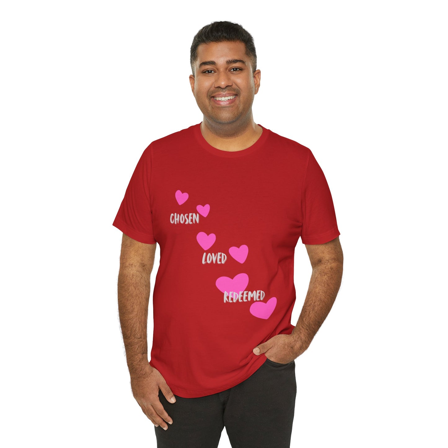 Chosen loved redeemed Christian t-shirt, identity in Christ faith apparel, inspirational shirt
