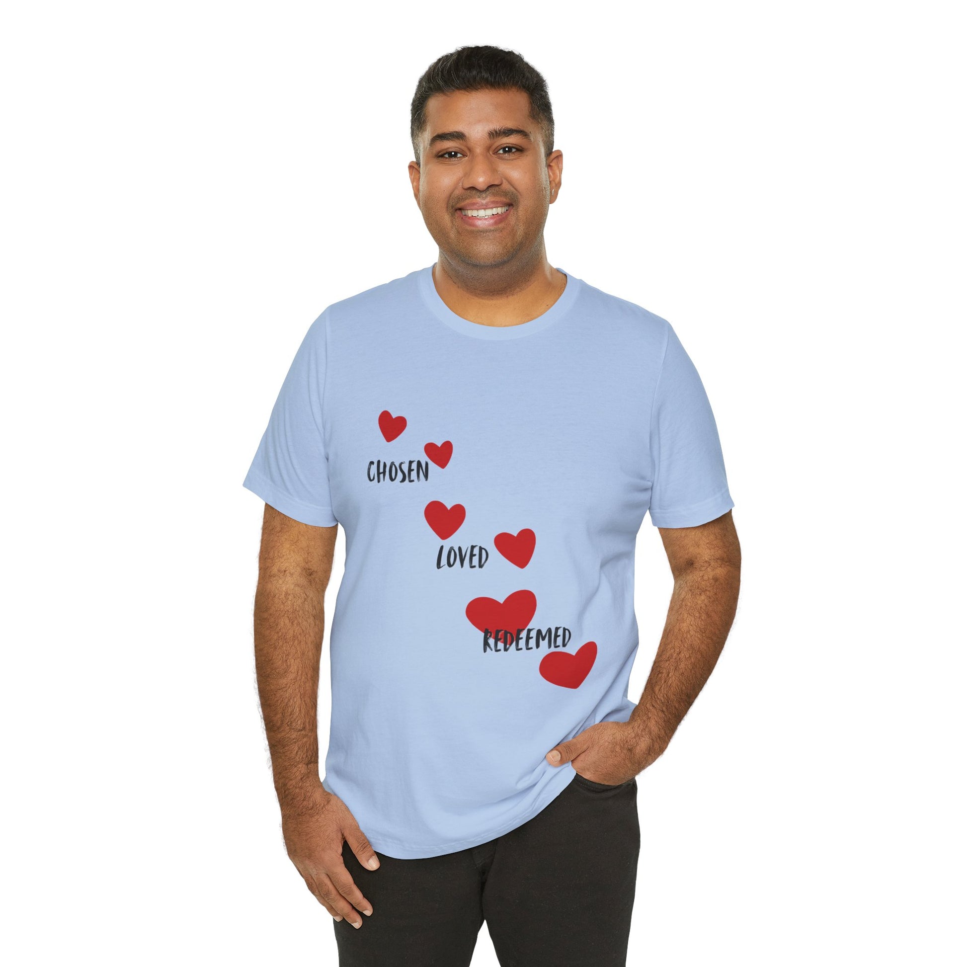 Chosen loved redeemed Christian t-shirt, identity in Christ faith apparel, inspirational shirt