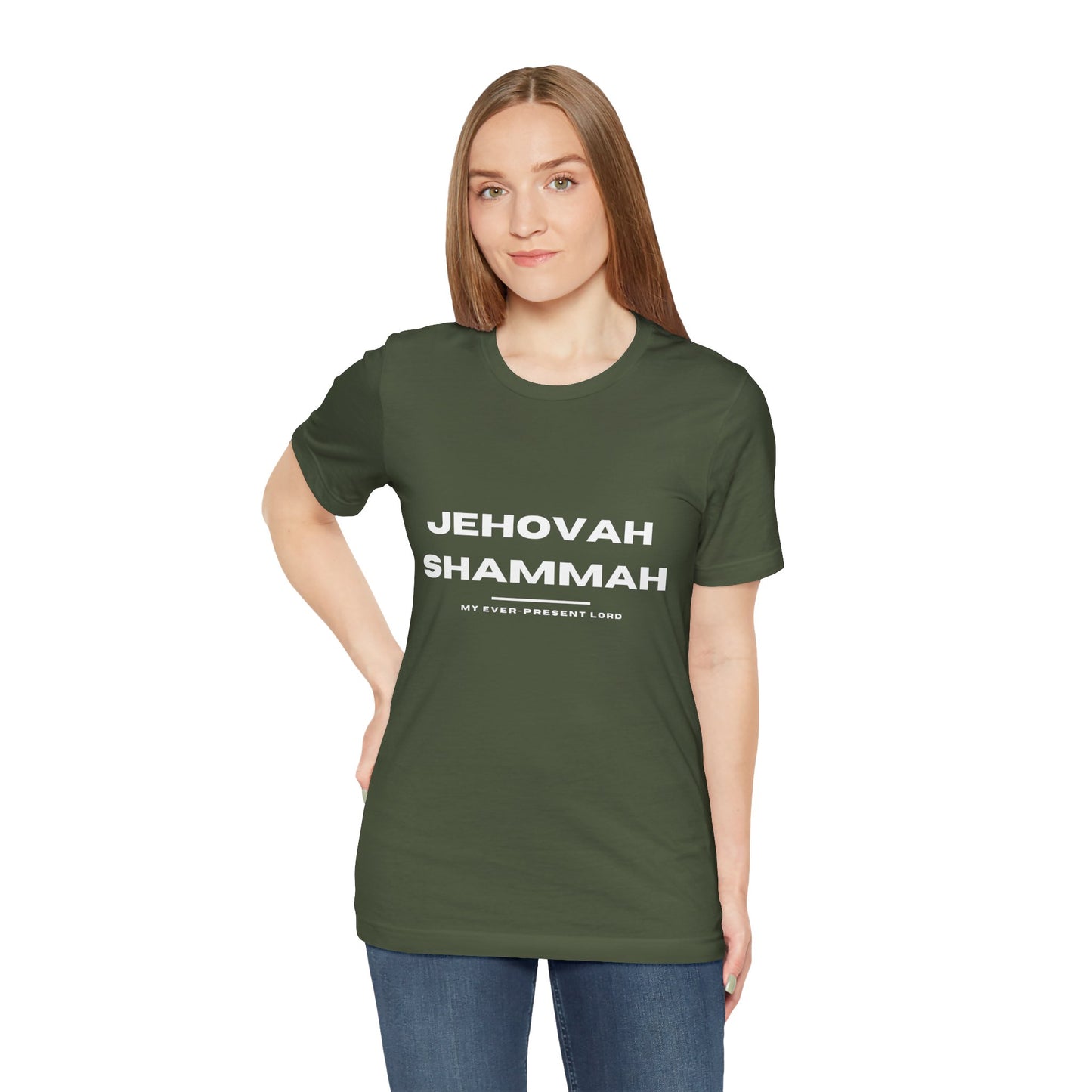 Jehovah Shammah Christian t-shirt, the Lord is there Bible name of God shirt, faith apparel